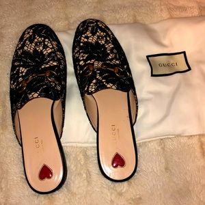 Gucci Princetown Black Lace Mule Slippers Size 39